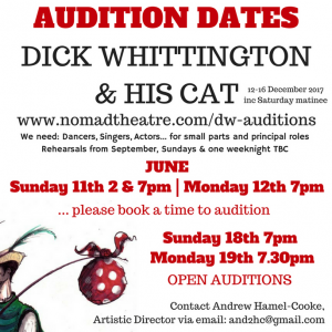 dick whittington auditions june 2017 nomad theatre surrey east horsley pantomime